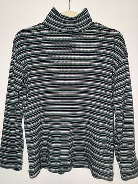 Women’s Green & Black Striped Turtleneck Sweater
